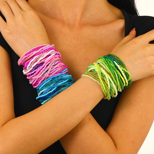 Gradient Color Beads Stringed Stretch Suit Bracelets