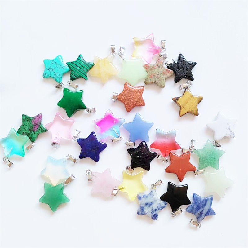 Natural Crystal Pentagram Star Moon Ornament Pendants