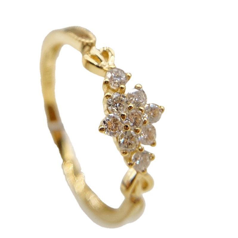 Women's Snowflake Rhinestone Zircon Sterling Sier Gold Rings