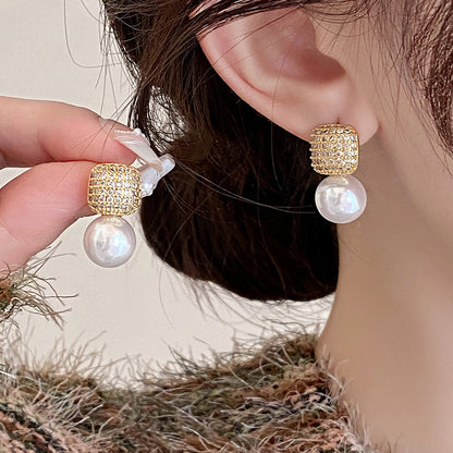 Women's Full Diamond Pearl Light Luxury High-grade Earrings