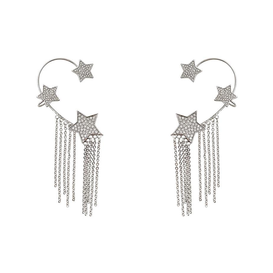 Women's Tassel Ear Hanging French Style Full Rhinestone Unique Cold Earrings