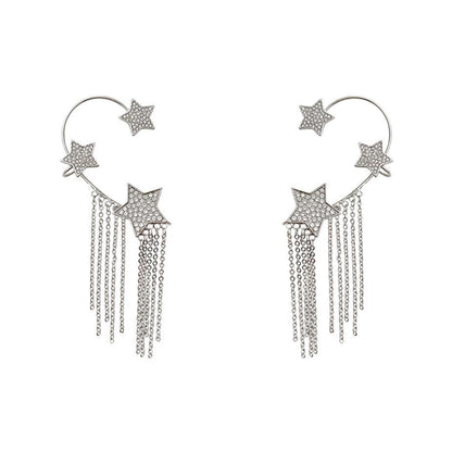 Women's Tassel Ear Hanging French Style Full Rhinestone Unique Cold Earrings