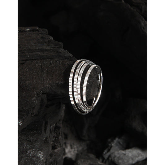 Women's Niche Design Minimalist Carven Textured Sterling Rings