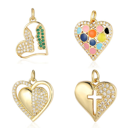 Crown Peach Heart Colorful Love Copper Pendants