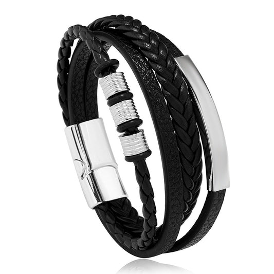 Men's Popular Authentic Leather Weave Alloy Magnetic Bracelets