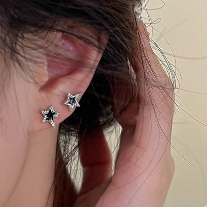 Flash Zircon Black White Star Ear Female Trendy Niche Earrings