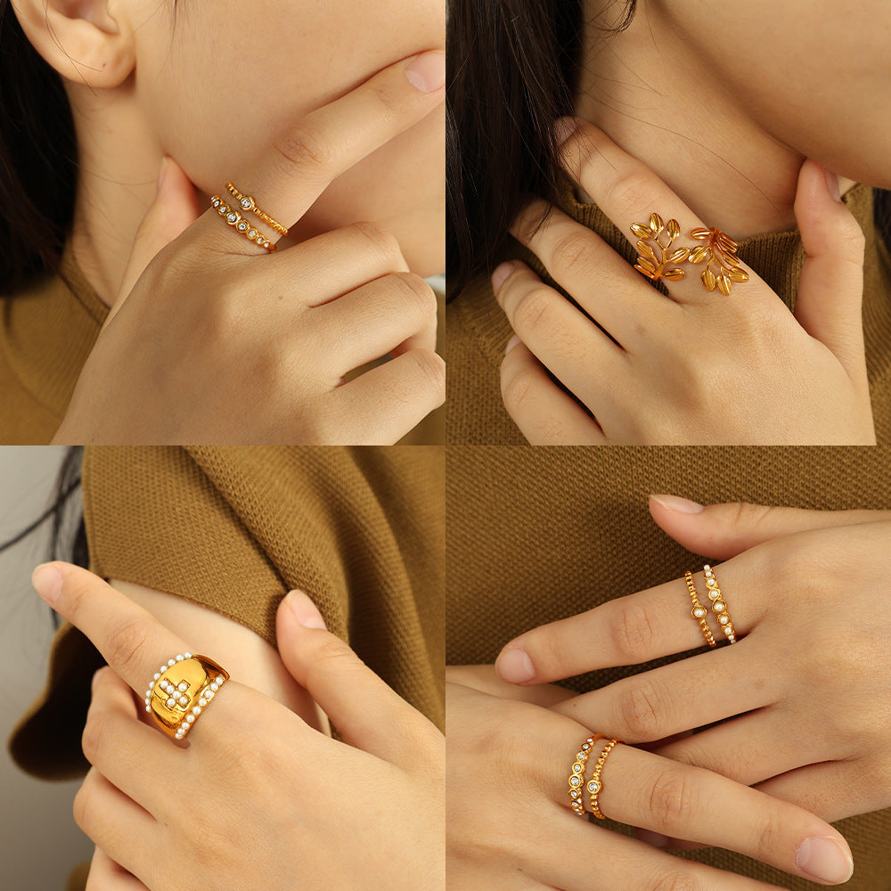 High-grade Inlaid Imitation Pearl Rhinestone Retro Rings