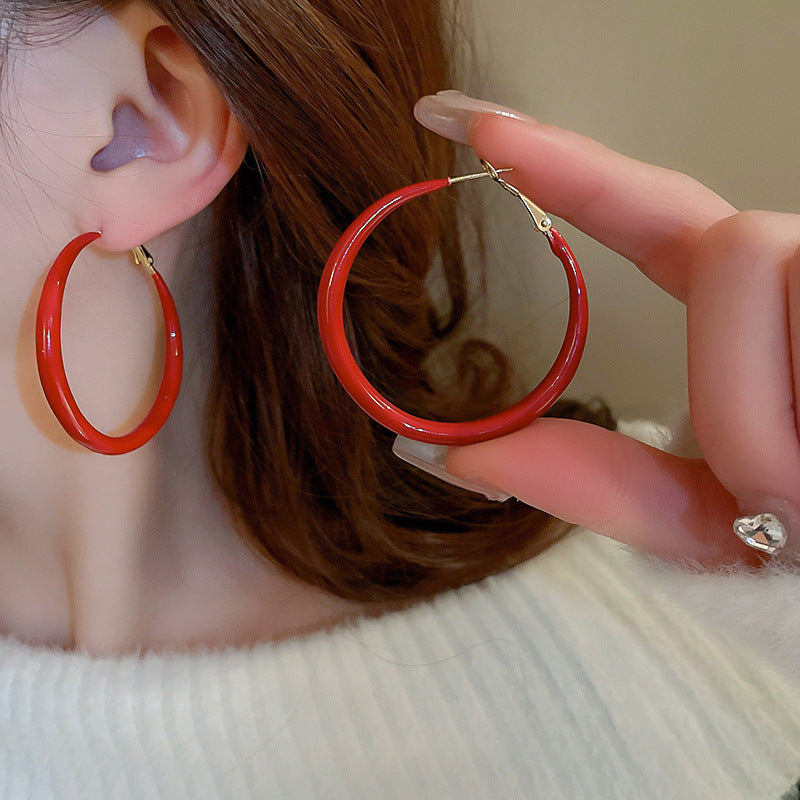 Women's Red Geometric Round Retro High-grade Style Earrings