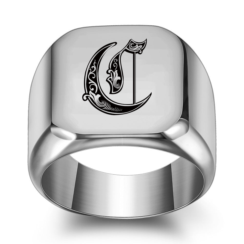 Men's English Initial Letter Titanium Steel Retro Rings