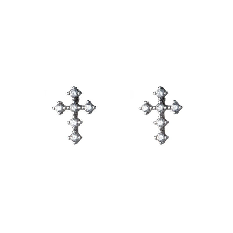 Women's Gold Plated Mini Diamond Cross Simple Earrings