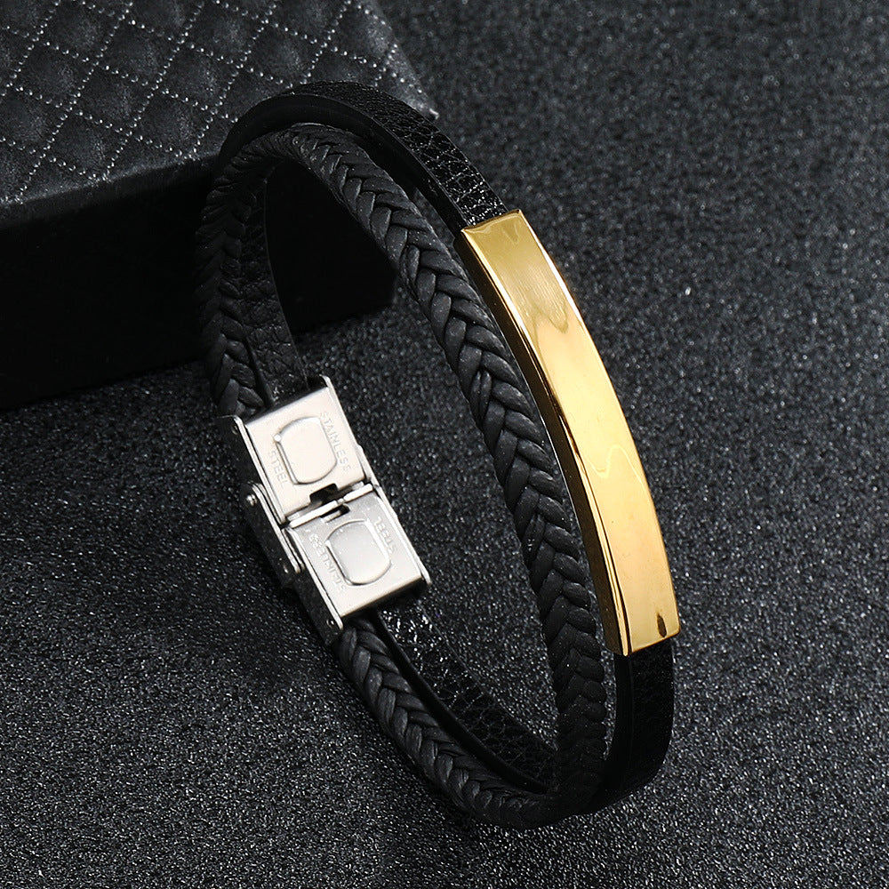 Men's Imitation Leather Woven Stainless Steel Business Bracelets