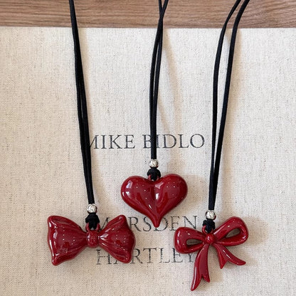 Women's Bow Long Heart High-grade Black Rope Halter Necklaces