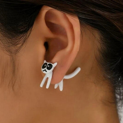 Kitty Interspersed Personality Hanging On Back Earrings