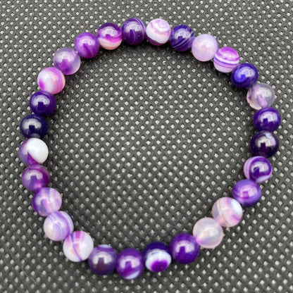 Women's & Men's Agate Purple Stripe Round Beads Single Circle Bracelets