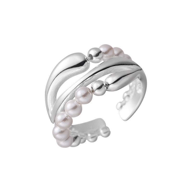 Sterling Sier Pearl Design Twin Index Rings