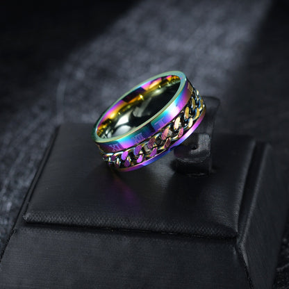 Men's Turn Chain Korean Hip Hop Titanium Steel Unique Hipster Rings