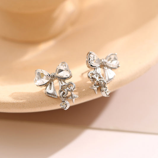 Cold Style Shining Diamond Zircon Double Earrings