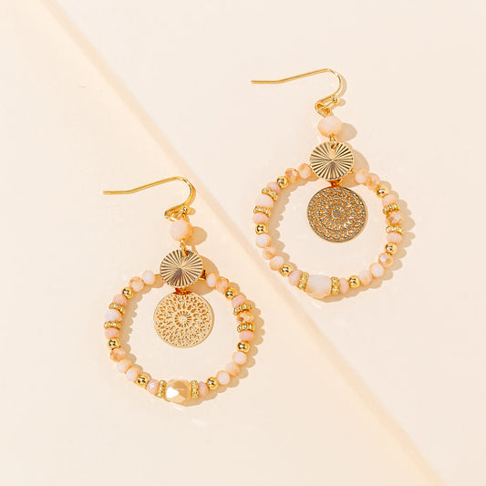 Mixed Color Round Card Hollow Fashion Earrings