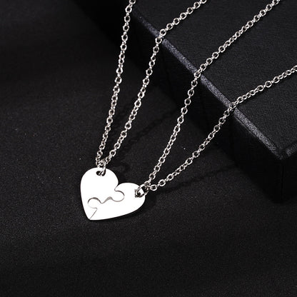 Steel Puzzle Heart One Pair Lovers Necklaces