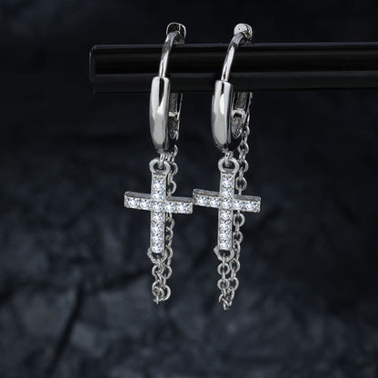 Men's Cross Tassel Trendy Unique Niche Design Earrings