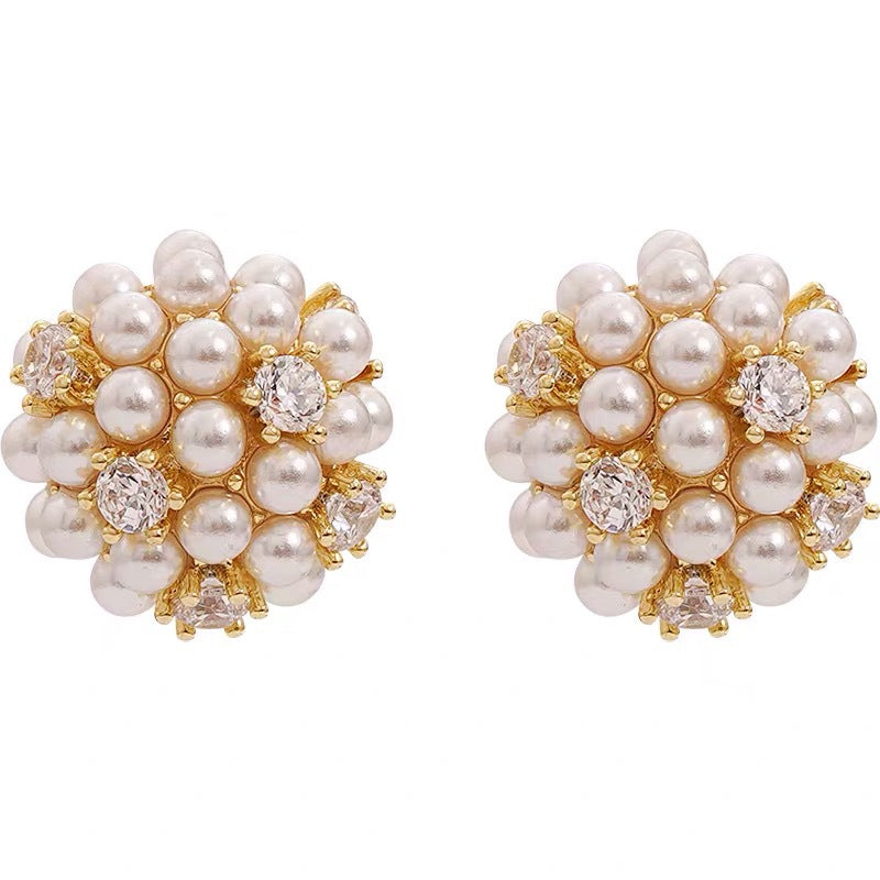 Women's Refined Zircon Pearl Ball Simple Personalized Earrings