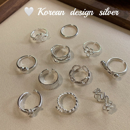 Bright Sier Ornament Sterling Black Agate Rings