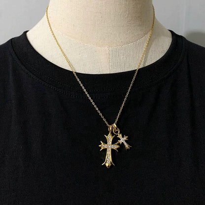 Women's & Men's Sweater Accessories Full Diamond Double Cross Mild Luxury Necklaces