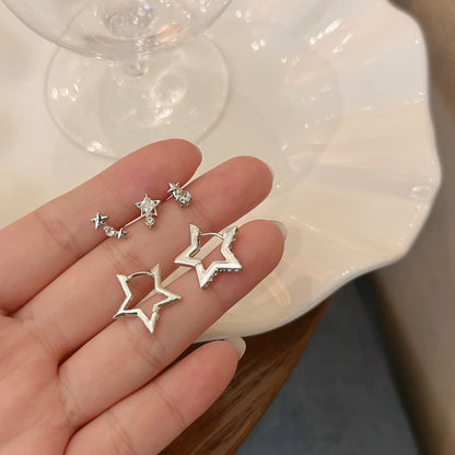 Star Zircon Earings Set Simple Versatile Personality Ear Bone Rings
