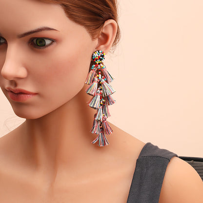 Bead Tassel Handmade Fashion Long Bohemian Earrings