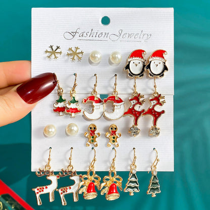 Women's Oil Santa Claus Tree Elk Suit World Party Earrings