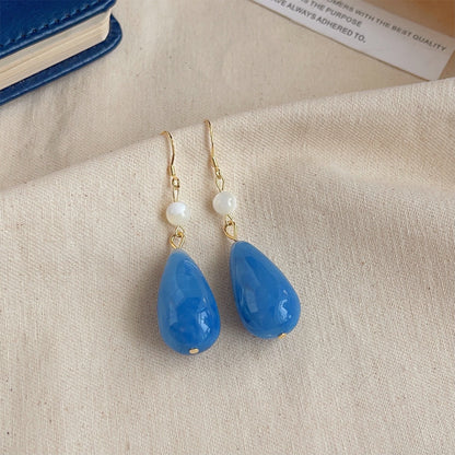 High-grade Sense Blue Color Enamel Design Blooming Earrings