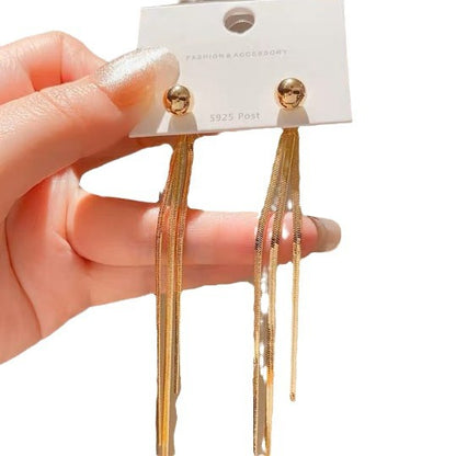 Sier Needle Metal Tassel Female Exaggerated Earrings