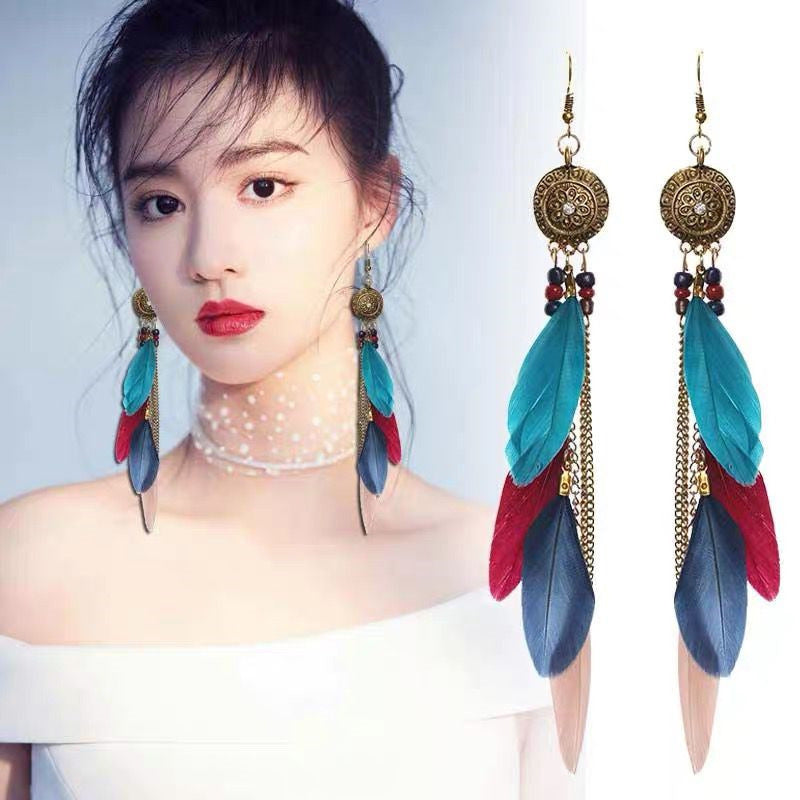 Bohemian Feather Ethnic Yunnan Travel Vintage Earrings