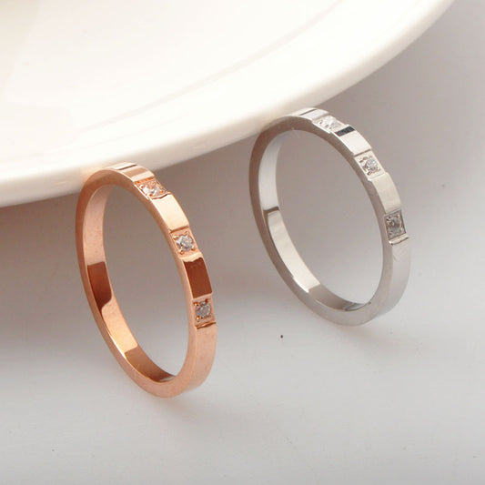 Style Simple Rhinestone Three Rose Gold Zircon Titanium Steel Rings