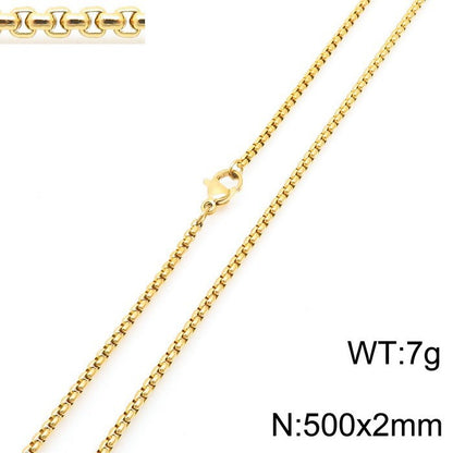 Women's & Men's Stainless Steel Square Pearl Chain Titanium Card Necklaces