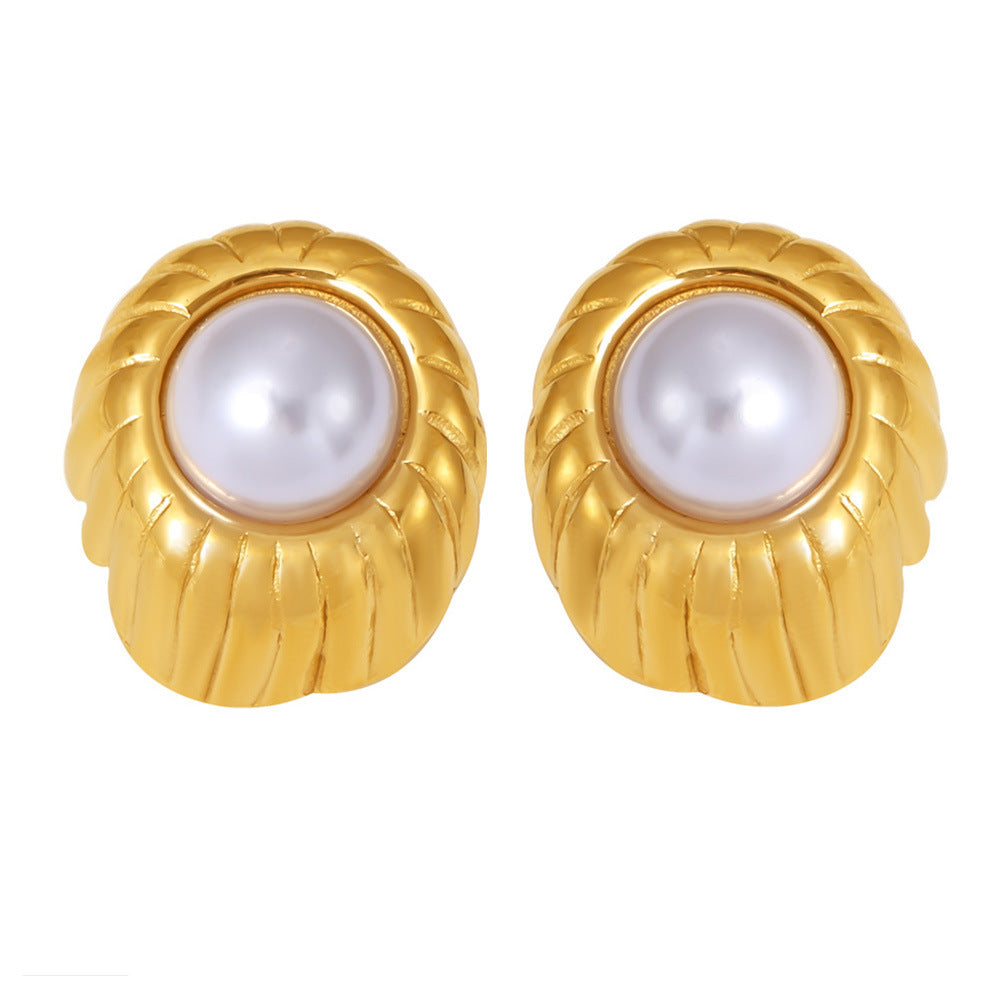 Imitation Pearl Shell Pearls Thread Stainless Steel Gold Earrings