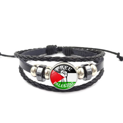 Women's Palestine Flag Punk Style Beaded Weave Bracelets