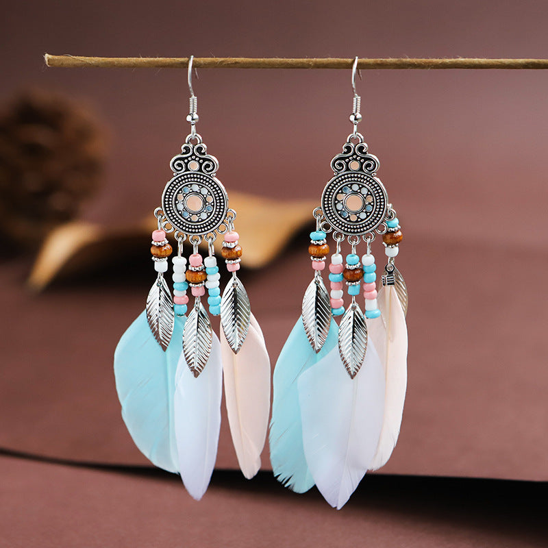 Bohemian Feather Ethnic Yunnan Travel Vintage Earrings