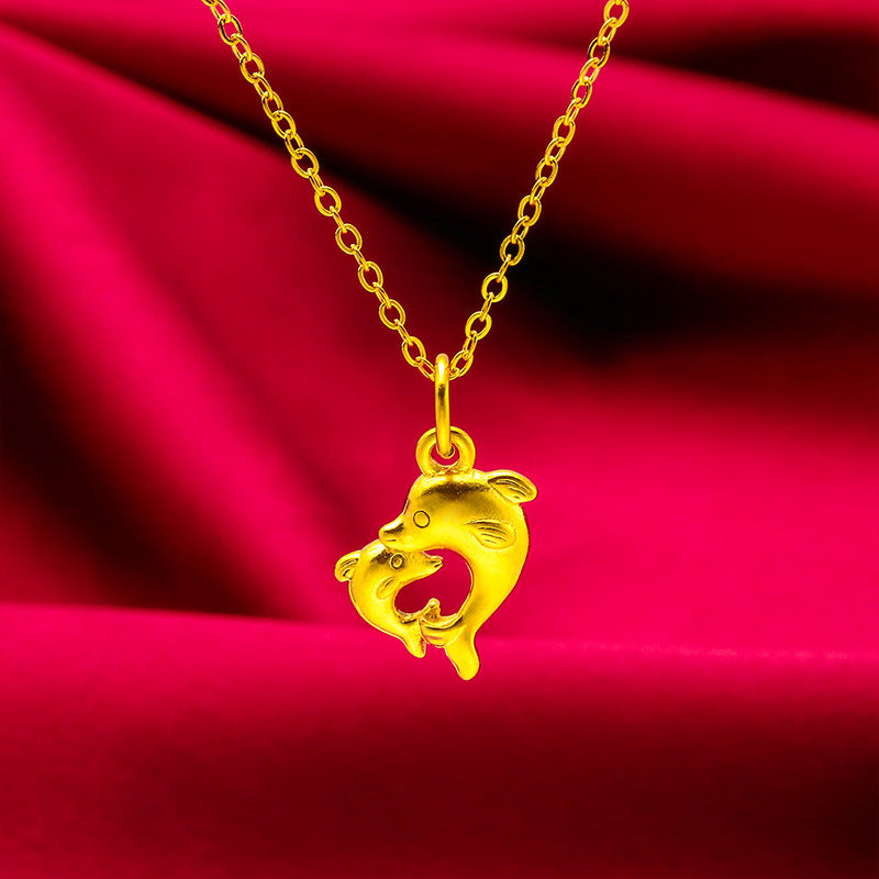 Women's Vietnam Placer Gold Live Dolphin Thin Necklaces