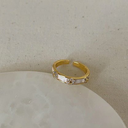 Luxury Pearl Zircon Golden Open-end Collection Female Rings