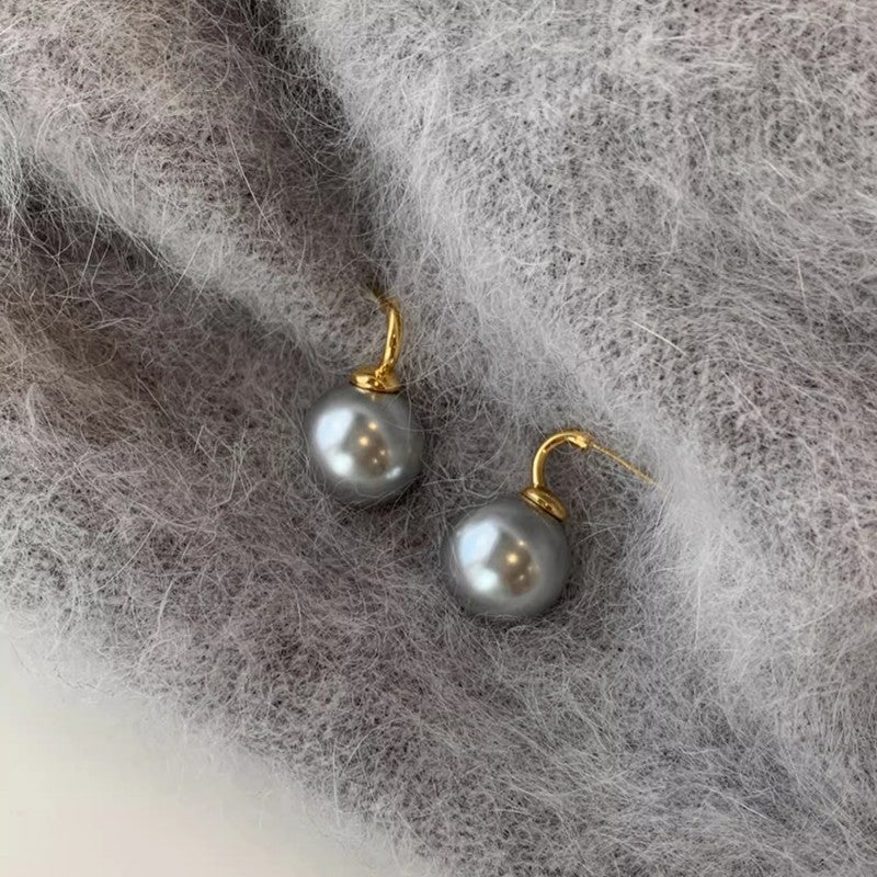 Women's Design Heather Gray Pearl Shaped Elegant Earrings