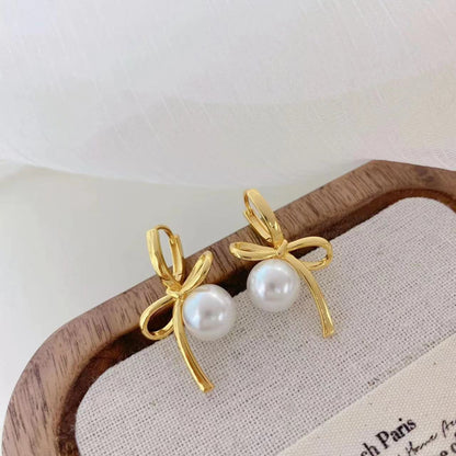 Women's Bow Pearl Ear Clip Light Luxury Earrings