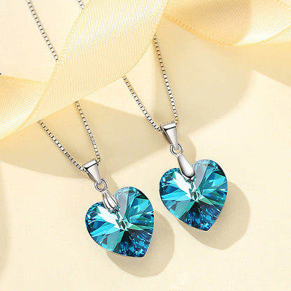 Women's Sterling Sier Heart-shaped The Crystal Set Ocean Heart Necklaces