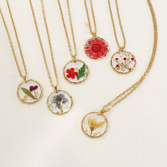 Irregular Round Flower Real Preserved Fresh Necklaces