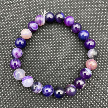 Women's & Men's Agate Purple Stripe Round Beads Single Circle Bracelets