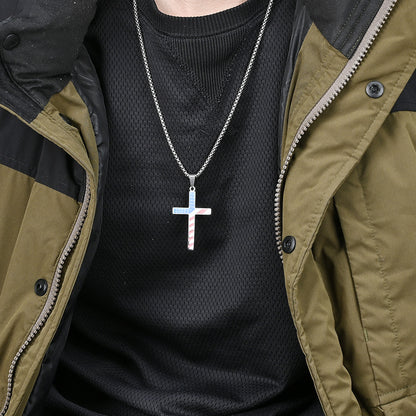 Women's & Men's Star Stripes Titanium Steel Cross Wear Pendants