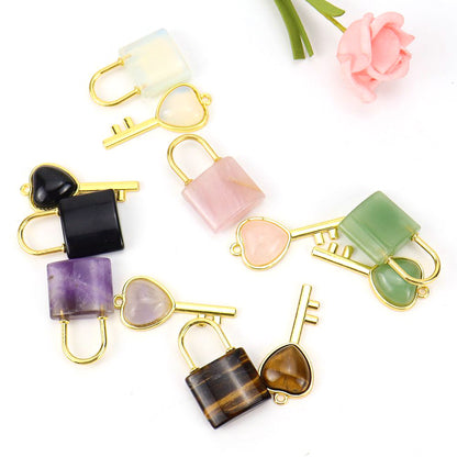 Natural Stone Love Key Heart Lock Pendants