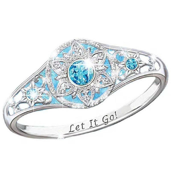 Women's Ornament Cute Exquisite Sapphire Snowflake Flower Rings