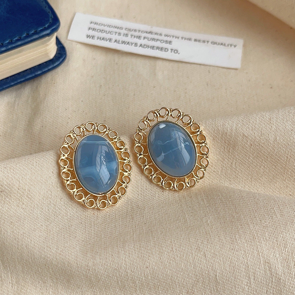 High-grade Sense Blue Color Enamel Design Blooming Earrings