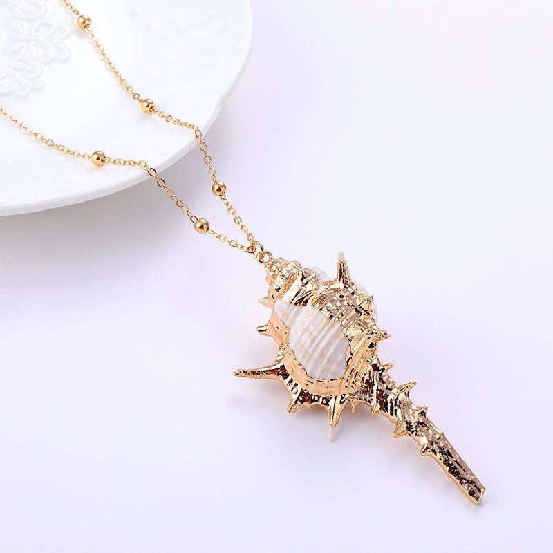 Women's & Men's Style Natural Shell Gold-plated Edge Alloy Necklaces